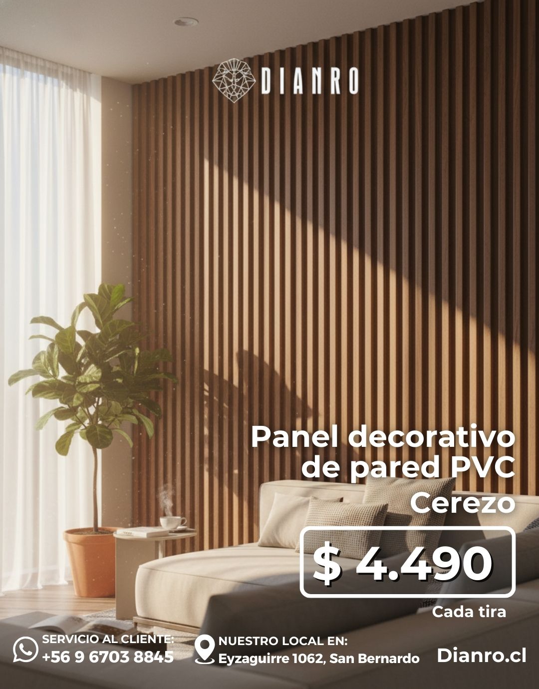 Panel decorativo de pared PVC | Color Cerezo