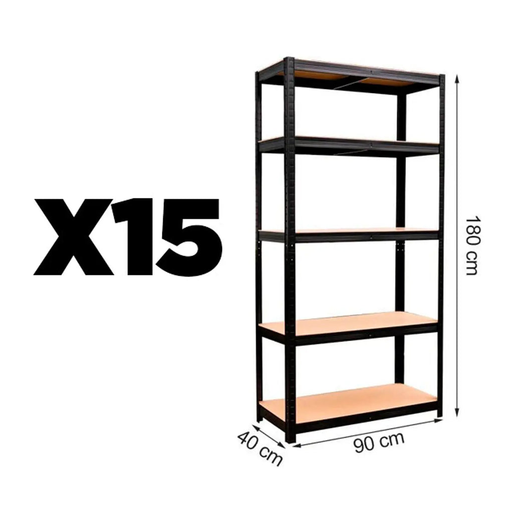 Pack 15 Estantes negros 180x90x40