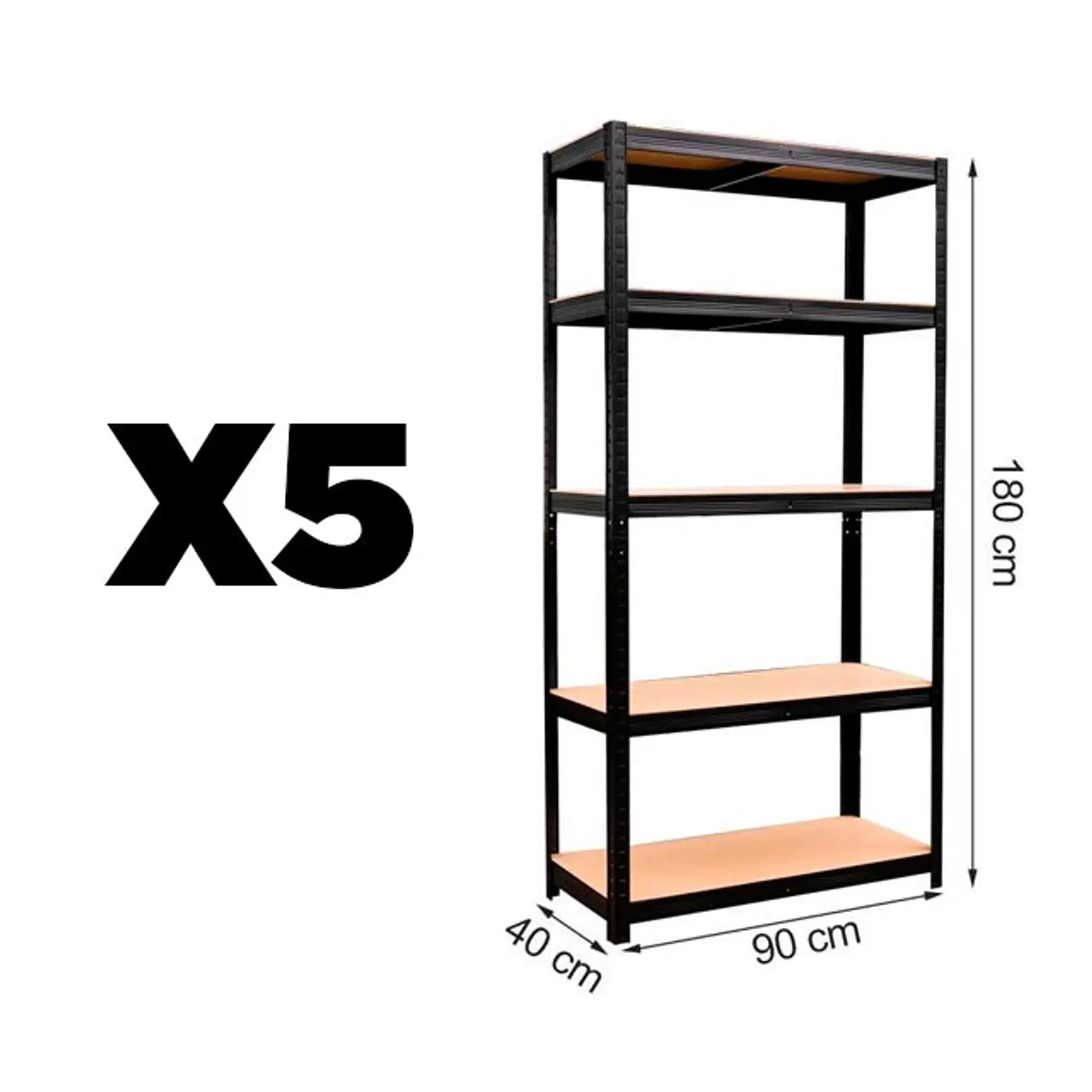 Pack 5 Estantes negros 180x90x40