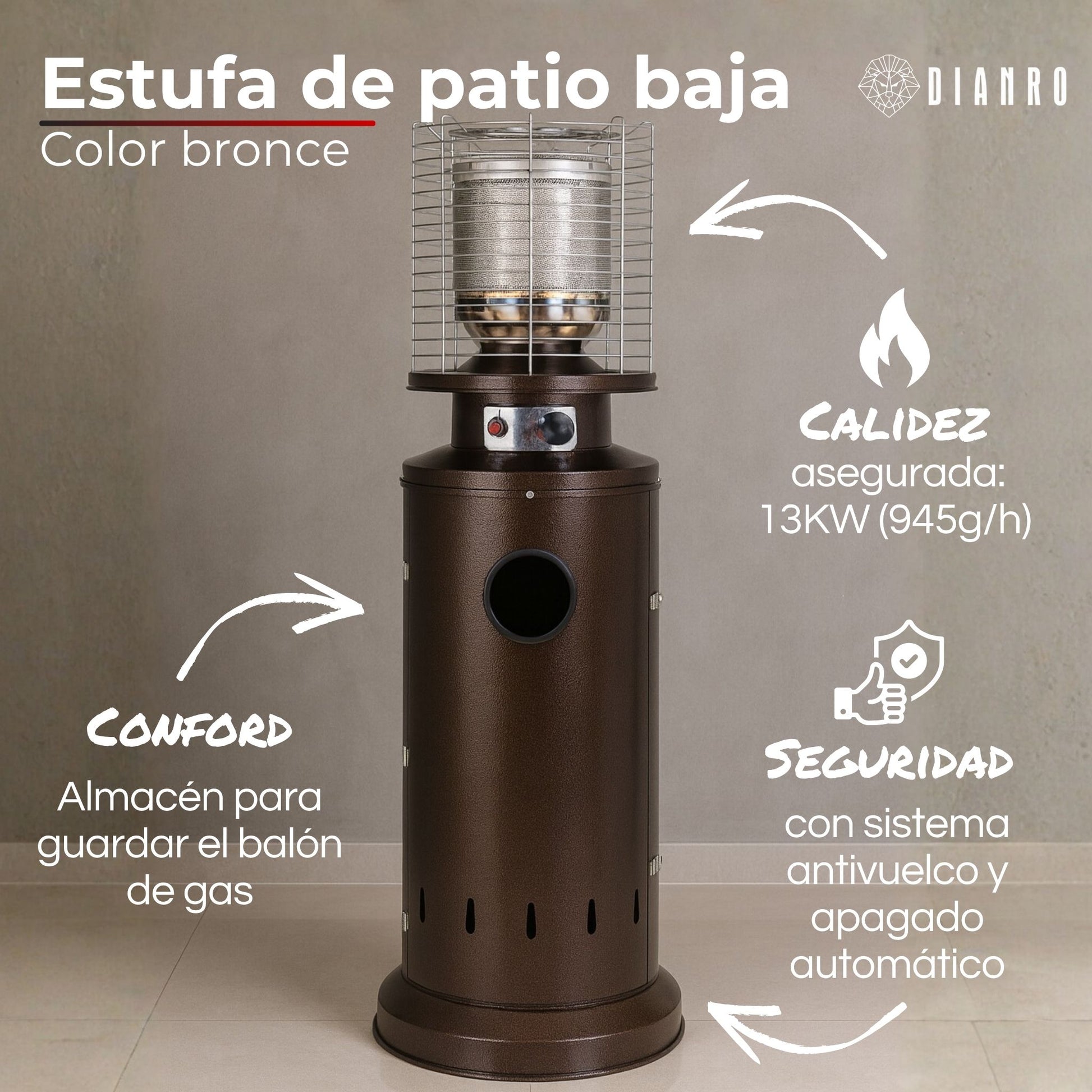 Estufa de patio baja color bronce + cobertor de regalo