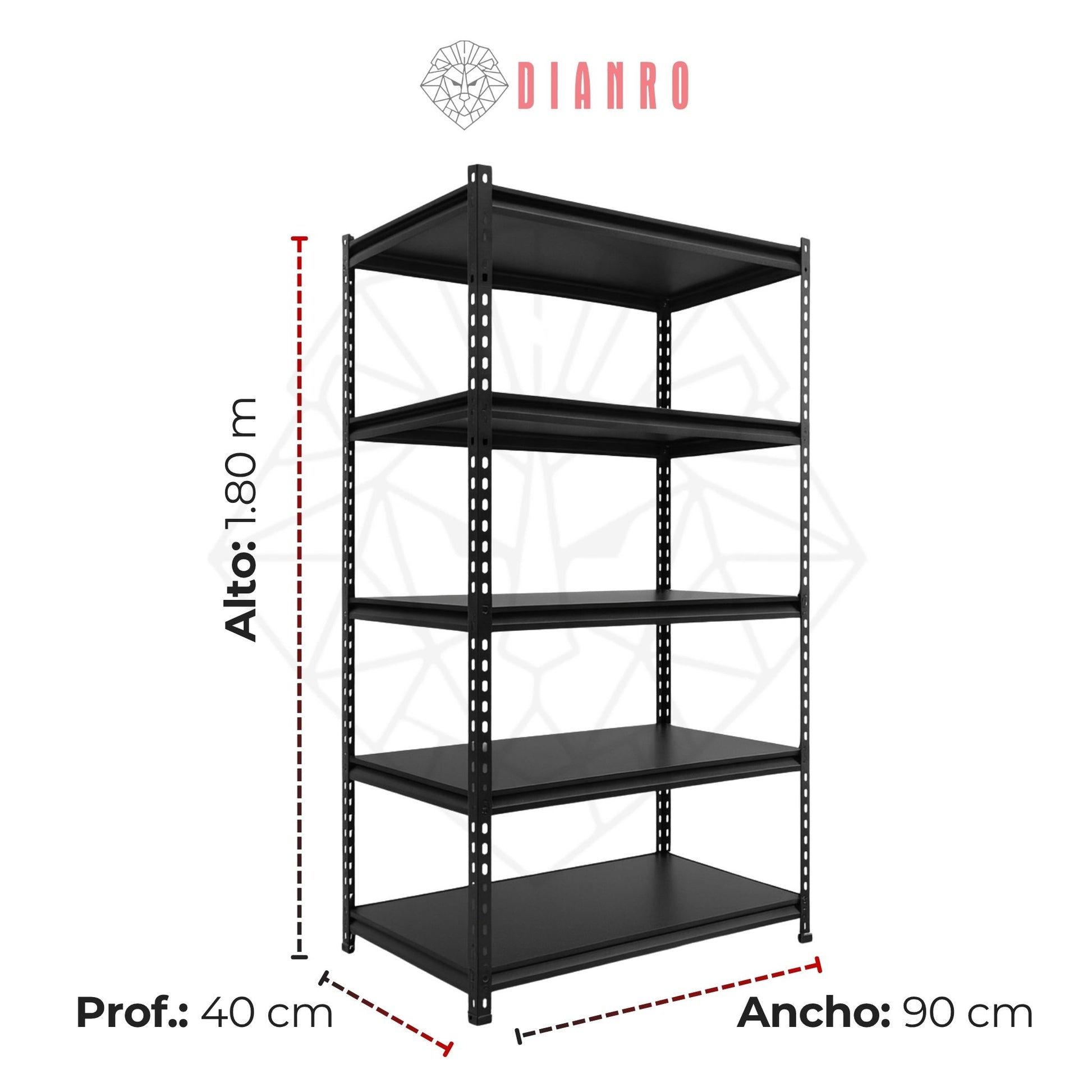 Estante Negro Completo  180x90x40 cm