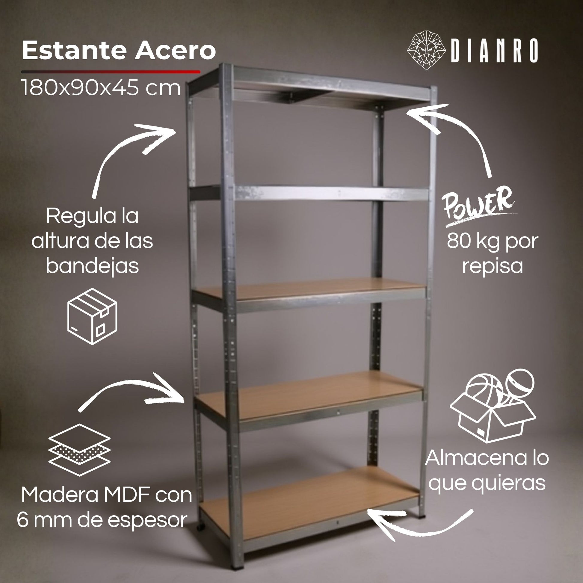 Estante Acero 180x90x45