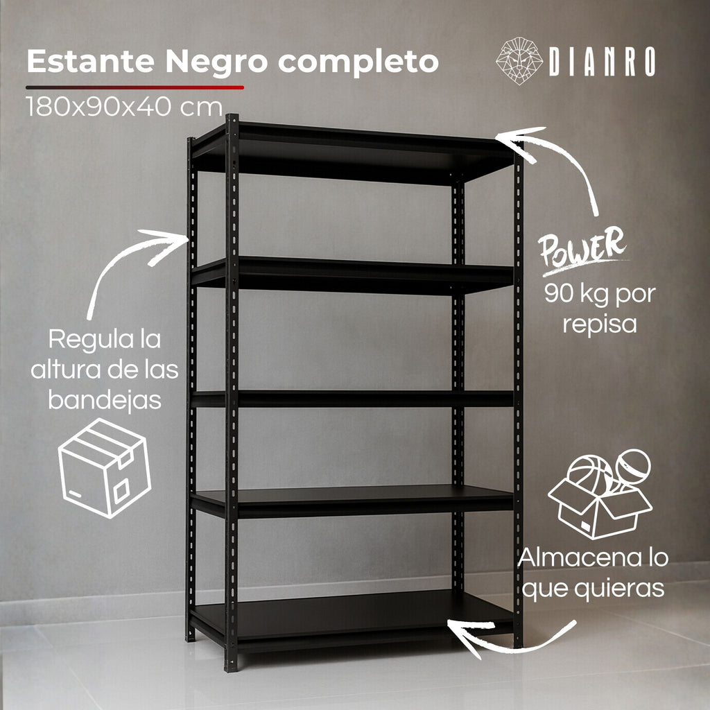 Estante Negro Completo  180x90x40 cm