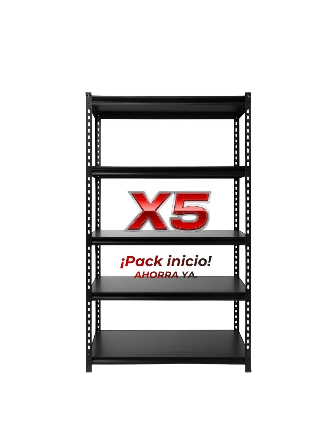 Pack 5 Estante Negro Completo  180x90x40 cm