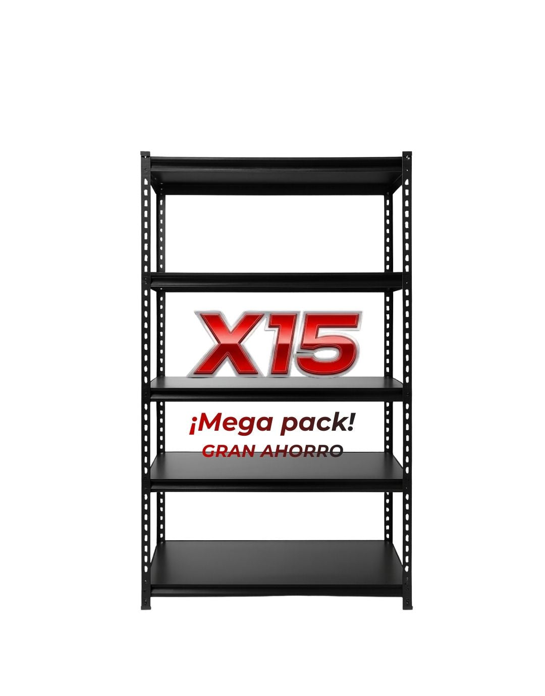 Pack 15 Estante Negro Completo  180x90x40 cm