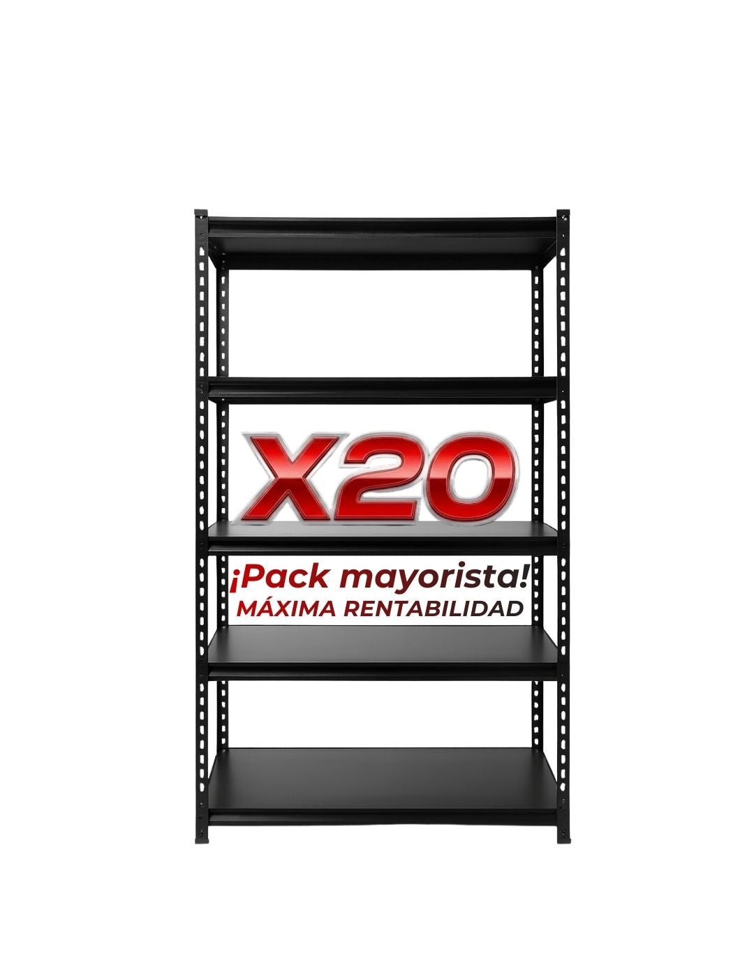 Pack 20 Estante Negro Completo  180x90x40 cm
