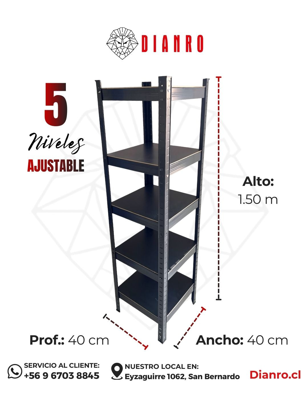 Estante Esquinero 150x40x40 | 5 niveles